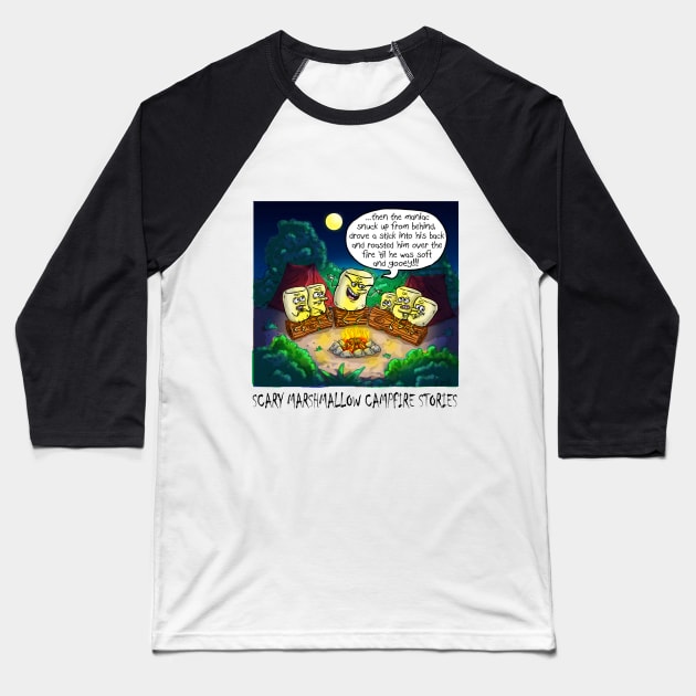 Scary Marshmallow Campfire Stories. Baseball T-Shirt by macccc8